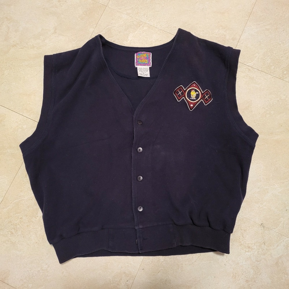 Vintage 90s M&Ms Planet Mars M&M Embroidered Golf Button‎ Up Vest Mens XL